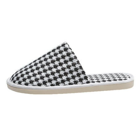 

Womens Shoes Slippers Home Flat Bottom Non Slip Warm and Comfy Solid Color Houndstooth Shoes