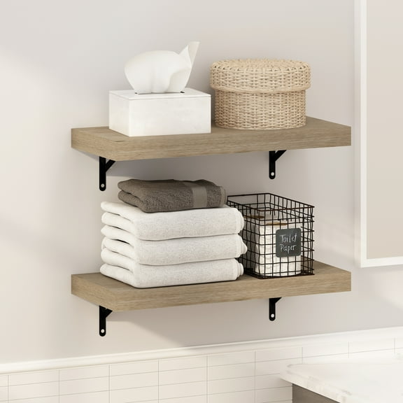 Furinno Tanna 22-Inch Wall Mounted Bathroom Floating Display Shelves, Natural, Set of 2