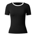 thumbnail image 5 of Vetement Femme ete 2025 Women Summer Short Sleeve Crewneck Stripe Shirts Slim Fit Ribbed Knit Basic Tee Tops Tees Women T Shirt Loose Fit Women's Shirt Athletic Short Sleeve Tops for Long M, 5 of 6