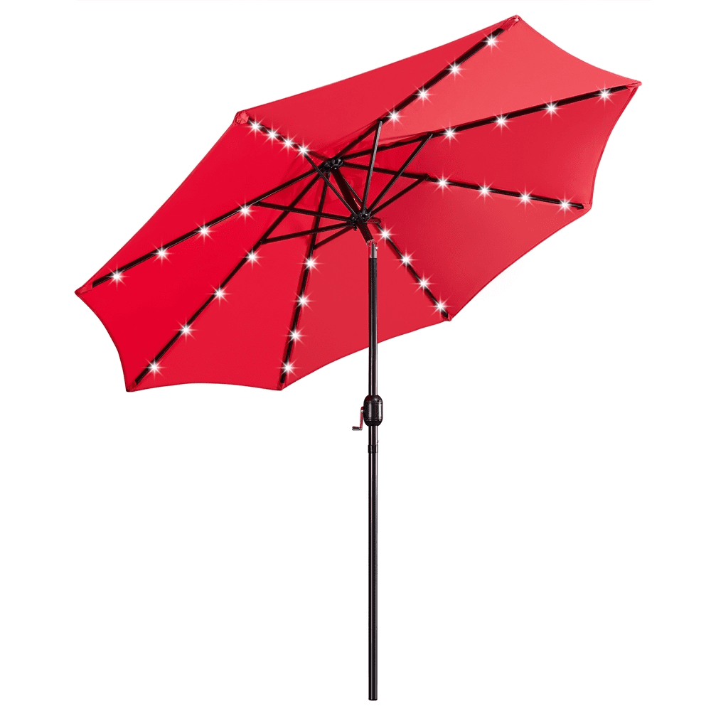 Renwick 9ft Outdoor Market Patio Umbrella with 32 LED Lights, Red