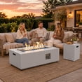 thumbnail image 3 of RADIATA MODERN 43 x 21 Inch Rectangular 50000 BTU Dual Fuel Powder Coated Alloy Steel Finish Fire Pit Table with Glass Wind Guard, Metal Lid, Fire Glass, Cover, 3 of 11