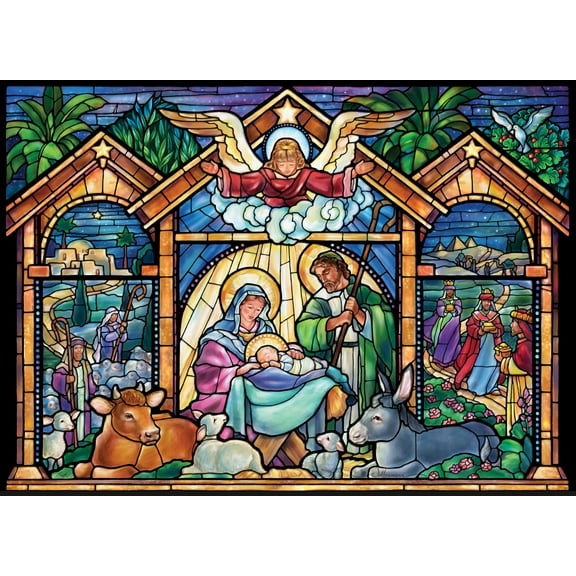 Vermont Christmas Company Stained Glass Nativity Jigsaw Puzzle Advent Calendar, 1000 Pieces