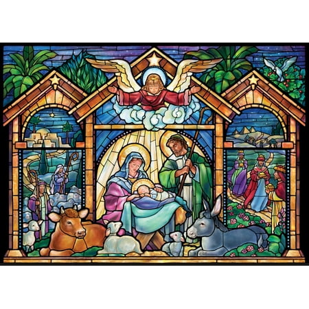 Vermont Christmas Company Stained Glass Nativity Jigsaw Puzzle Advent Calendar, 1000 Pieces