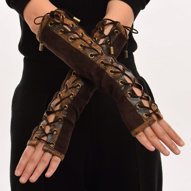 Brown lace fingerless clearance gloves