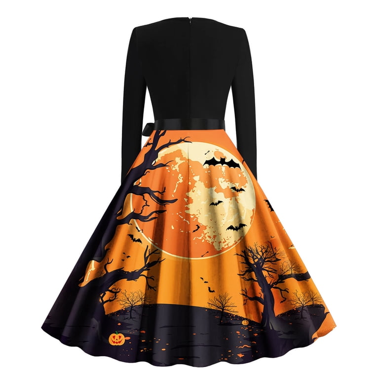 Fjofpr Women's Dresses Theme Parties Ladies' Long Sleeved Round Neck Christmas Printed Loose Skirt Dress M