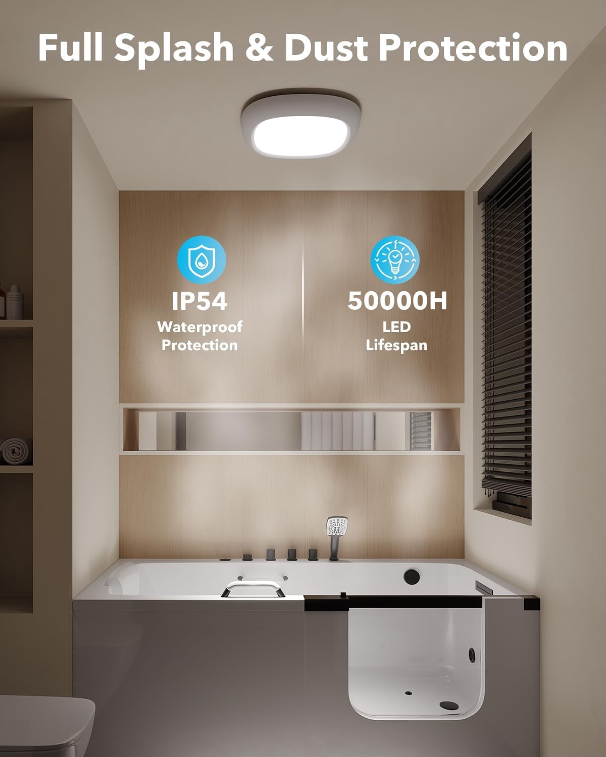 Tedmos IP54 Waterproof Shower Light Wireless, 12000mAh Rechargeable Motion Sensor Warm LED Ceiling Lights No Wiring with Remote Battery Operated for Indoor Closet Inside Bathroom