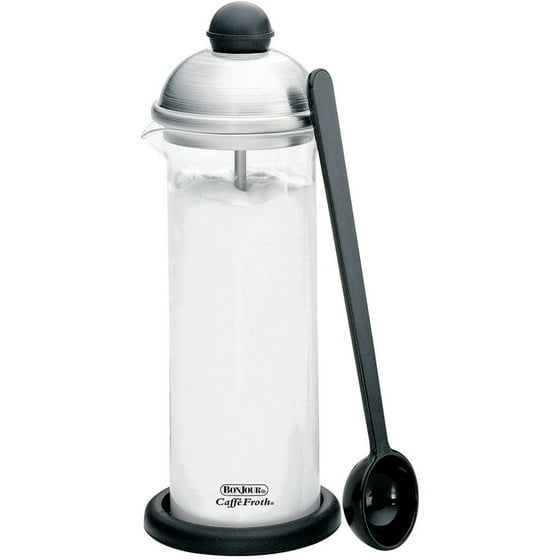 BonJour Coffee Glass and Stainless Steel Manual Milk Frother, 16Ounce