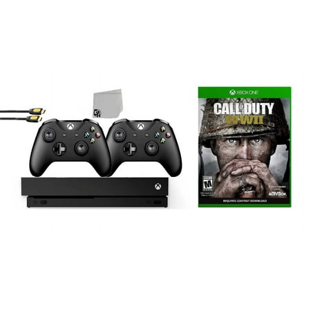 Pre-Owned Microsoft Xbox One X 1TB Gaming Console Black with 2 Controller Included with Call of Duty- WW2 BOLT AXTION Bundle (Refurbished: Like New)