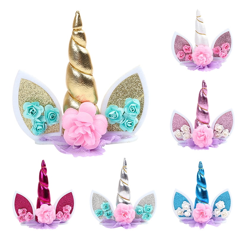 ostrifin unicorn birthday cake decor topper cute horn ears flower party ornament prop walmart com