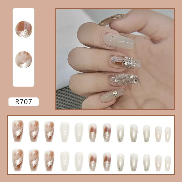 Heallor-uñas postizas de Ballet francés, manicura de cobertura completa, 24 piezas, corazón de amor, larga, desmontable