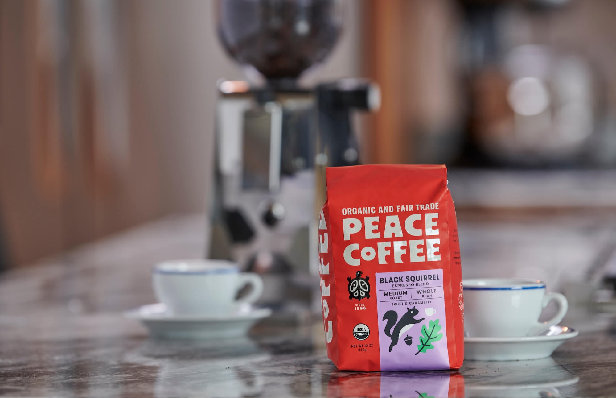 (Pack of 6), Peace Coffee Organic Black Squirrel Espresso Blend — Whole Bean, 12 oz