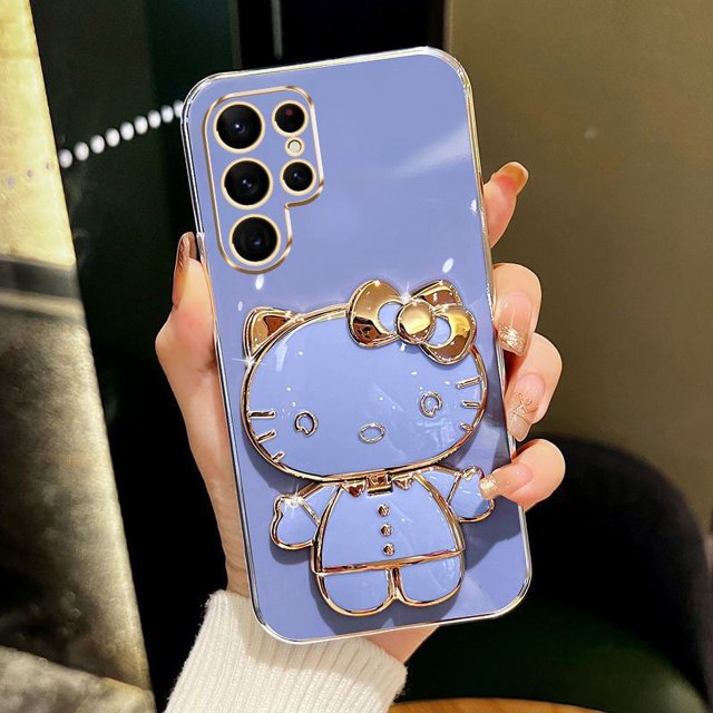 Para Samsung S 23 Ultra S 22 S 21 Popular entre las chicas Hello Cute Kitty 3D Cat espejo de maquillaje móvil TPU funda para teléfono