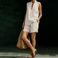 thumbnail image 5 of Ahabrexf Womens Linen 2 Piece Outfits, Shawl Collar Sleeveless V Neck Top Loose Casual Shorts Matching Set for Summer Vacation Daily Wear, 5 of 8