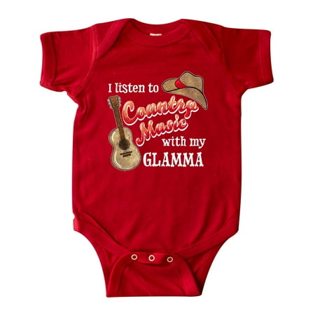 

Inktastic I Listen to Country Music with my Glamma Guitar and Hat Gift Baby Boy or Baby Girl Bodysuit