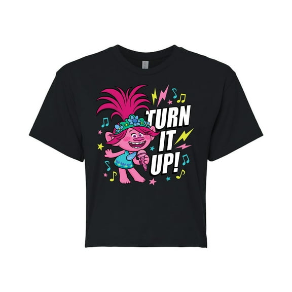Trolls - Turn It Up Poppy - Juniors Cropped Cotton Blend T-Shirt