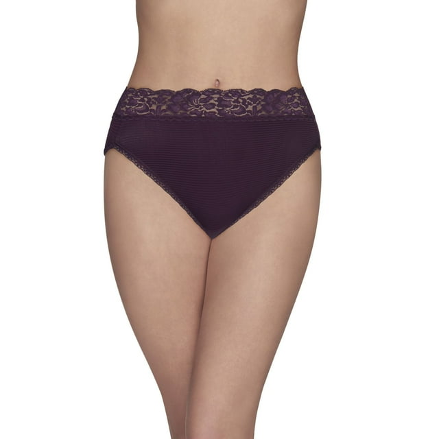 Vanity Fair Womens Flattering Lace Hi-Cut Brief, 8, Sangria Stripe