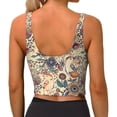 thumbnail image 3 of Haiem Floral With Birds Pattern Womens Sports Bra - U Neck Padded Low Impact Yoga Bra Workout Crop Top Gym Moisture-Wicking Workout Vest -Small, 3 of 9