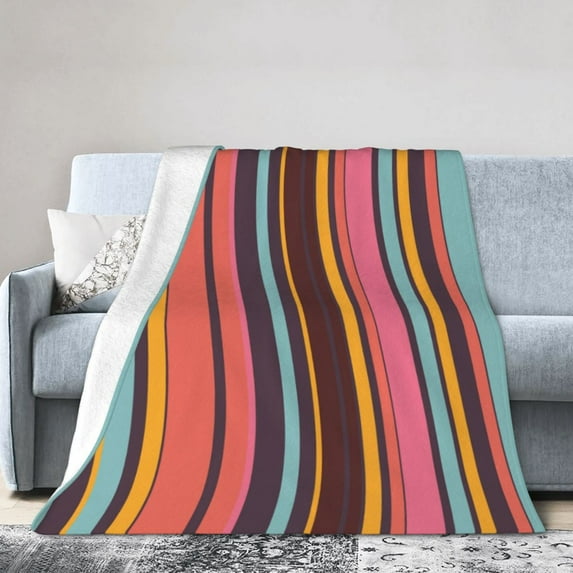 YFYANG Anti-Pilling Ultra-Soft Micro Fleece Cover Blanket for Bed Sofa, Rainbow Line Texture Throw Blanket for All Seasons, 60"x50"