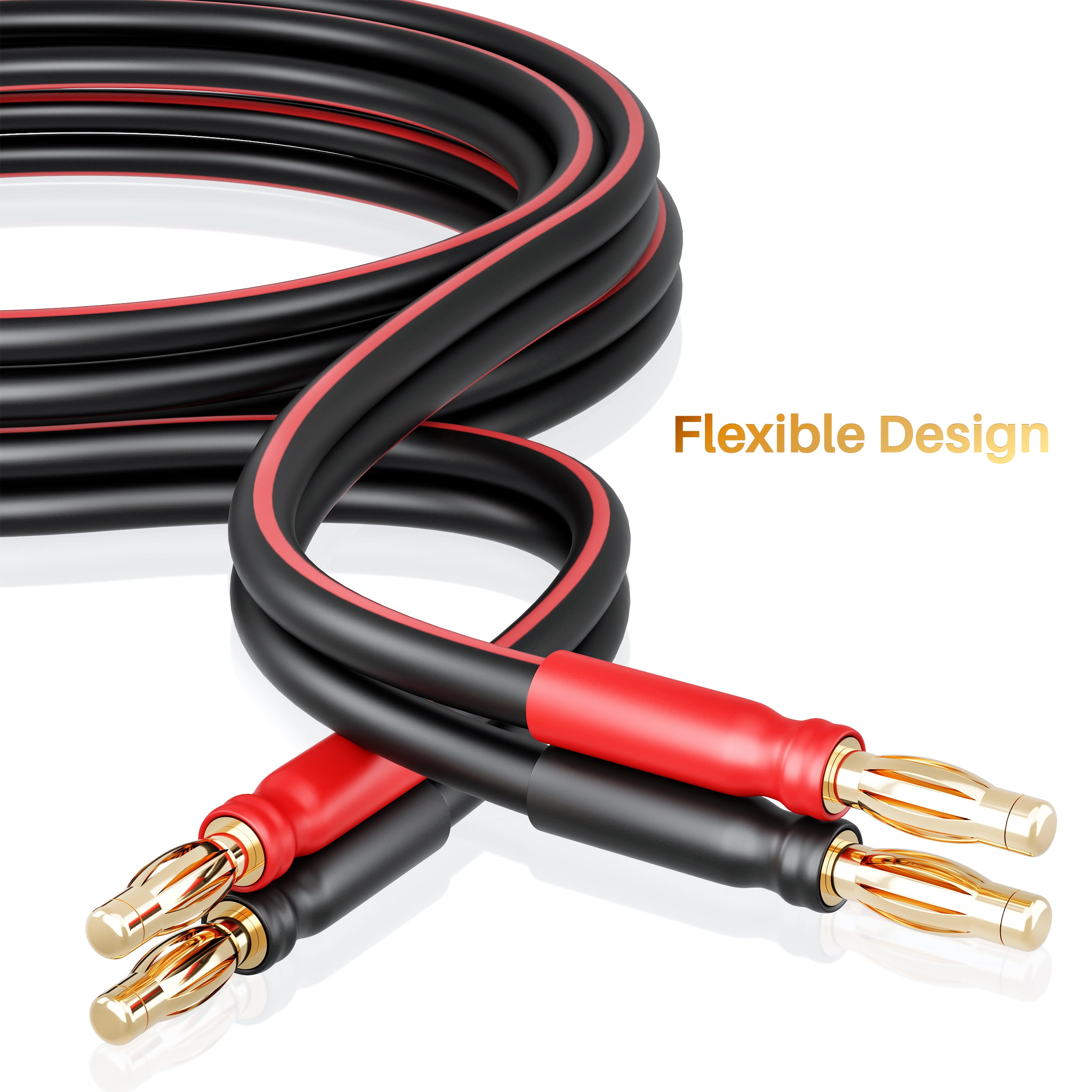 GearIT 14 AWG Speaker Cable Wire with Banana Plugs (2 Pack, 16.4 Feet - 5 Meter) 14Ga Gauge Banana Wire for Bi-Wire Bi-Amp HiFi Surround Sound - 99.9% OFC Copper, Gold Plated Tips - Black, 16.4 Ft