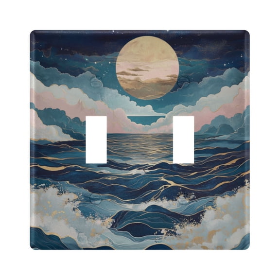 Yayeee Toggle Light Switch Wall Plate 2-Gang 4.56"x4.48" Decorative Outlet Cover, Rolling Waves