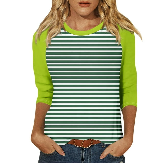 QIPOPIQ Hauts pour Femmes à Manches 3/4 d'Été Chemises Rayées Trois Quarts Chic Décontracté Tuniques Imprimées Hauts Blouses pour Femmes Liquidation