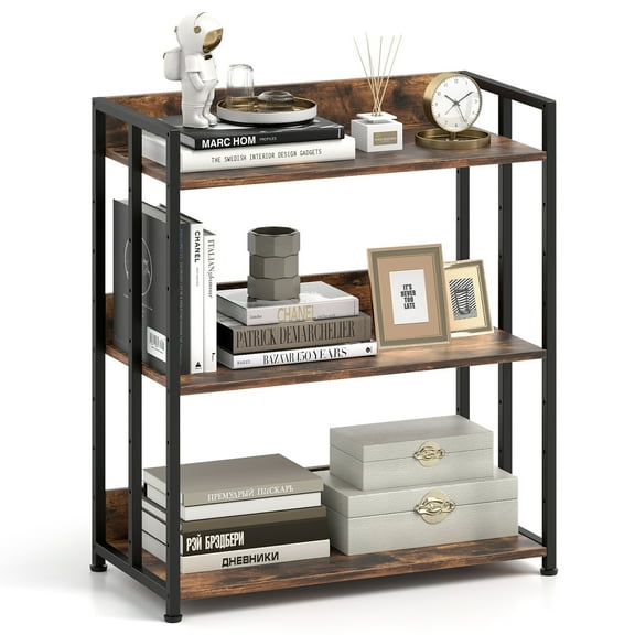 Giantex 3-Tier Corner Bookshelf, Tall Bookcase Shelf w/Metal Frame, Industrial Floor Storage Shelf Organizer, Unit Display Rack