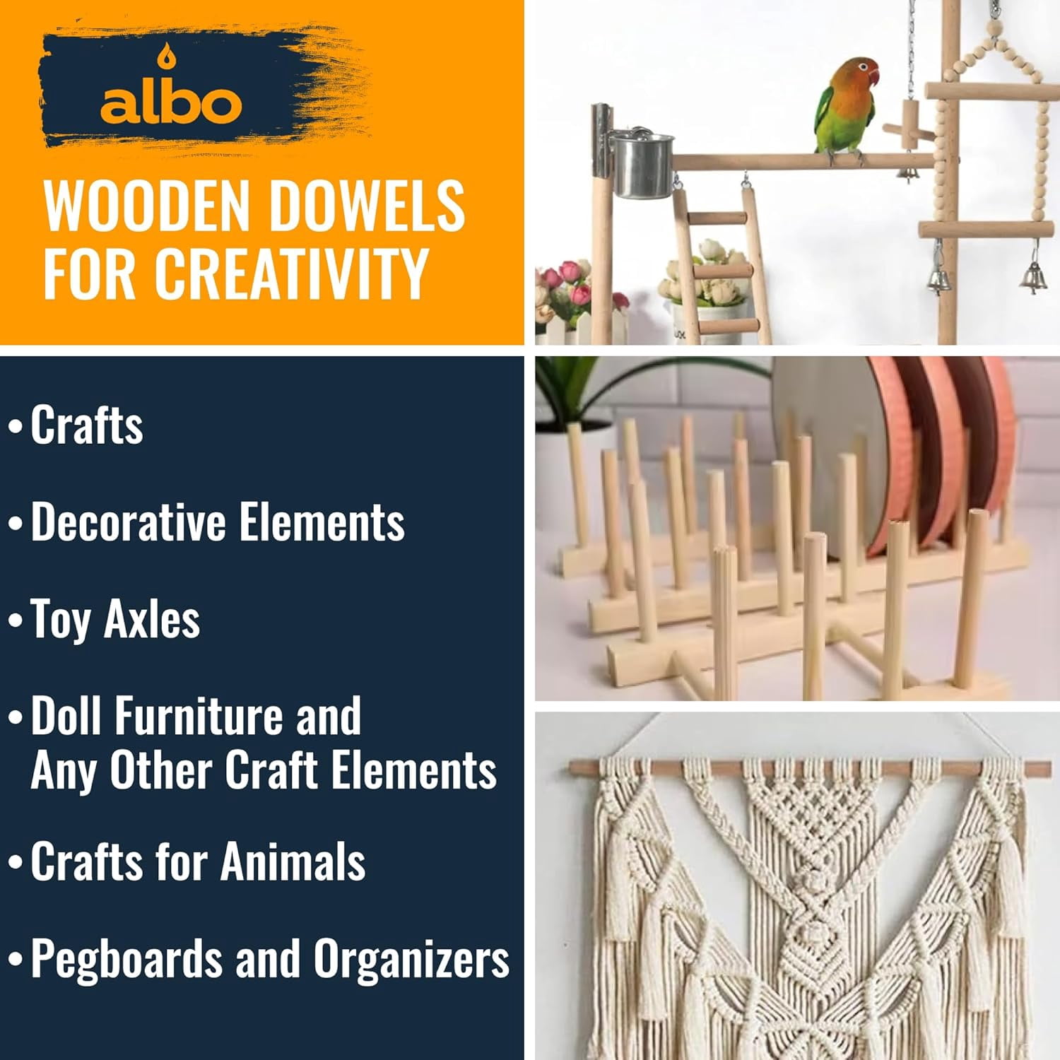 ALBO Wooden Dowel Rods - 25 Pack Birch Hardwood Round Dowel for Crafts, Furniture, DIY Projects