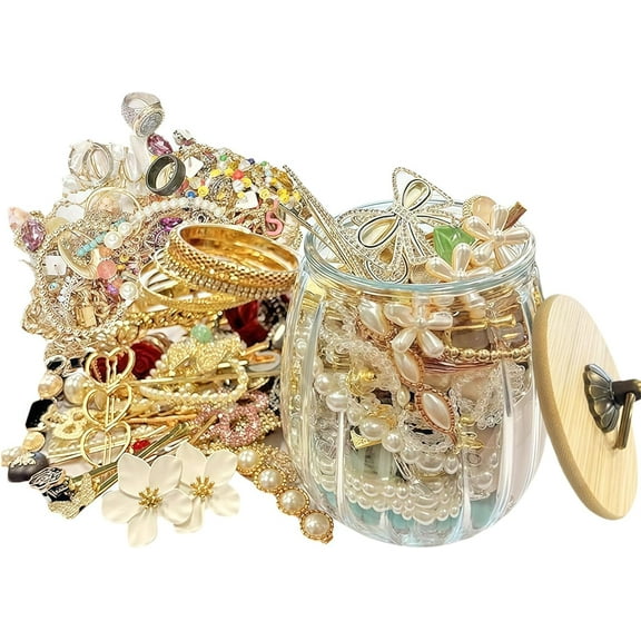 45-50 pcs Mystery Jewelry Jar - 25.4fl Oz Surprise Jewelry Box for Women, Mystery Jar Gift Set Including Necklace/Earrings/Rings/Bracelet/Keychain/Hair Clip - Unique festival gifts