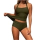 thumbnail image 2 of Trajes de baño para mujer, traje de baño de bikini de tirantes sin espalda de color liso para mujer, conjunto de bikini con bloques de color y hombros descubiertos, trajes de baño para mujer, trajes d, 2 of 6