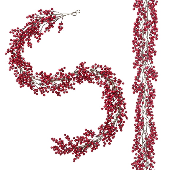MJIAexp 2 Pack Artificial 6.2 ft Red Berry Garlands Christmas Garland Red Berries Garland for Fireplace Chrismtas Tree Mantle Windoow Holiday Winter Xmas Decoration Indoor Outdoor