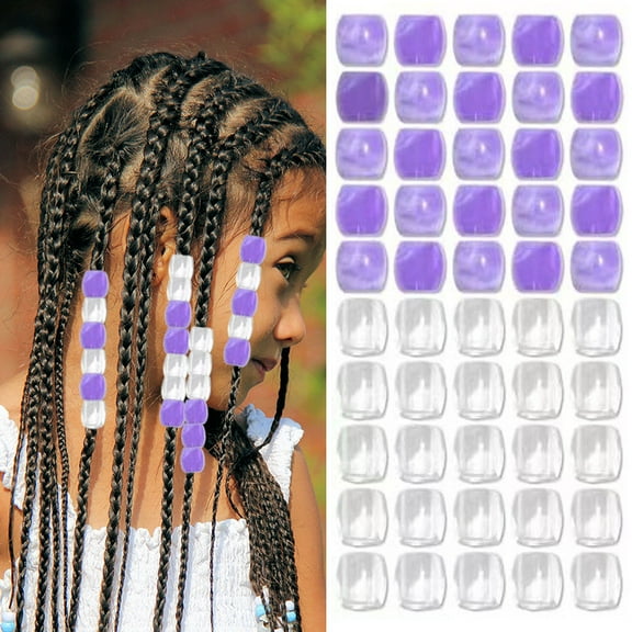DAMAI 50 PCS Hair Beads for Braids, Hair Beads for Women Braids, Purple Rose Red White Hair Beads, Large Spacer Pony Beads, Cute Hair Accessories for Women, DIY Supplies for Jewelry Making