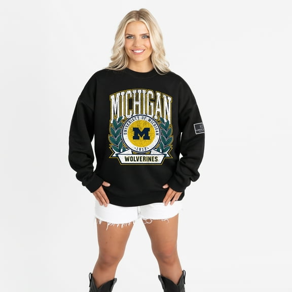 Women's Gameday Couture Black Michigan Wolverines Oversized Victory Lane Black Label Premium Sweatshirt