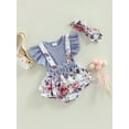 thumbnail image 3 of Coduop Baby Girls Romper,Round Neck Ruffle Sleeve Bowknot Floral Bodysuit Jumpsuit,with Headband, 3 of 9