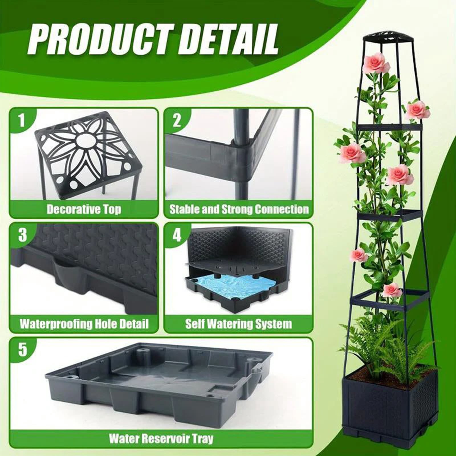 Raised Garden Bed Planter Box with Trellis, Tomato Cages for Climbing Vegetables Plant, Self-Watering Tomato Cage for Garden Patio Outdoor & Indoor, 3 Layer, Style A