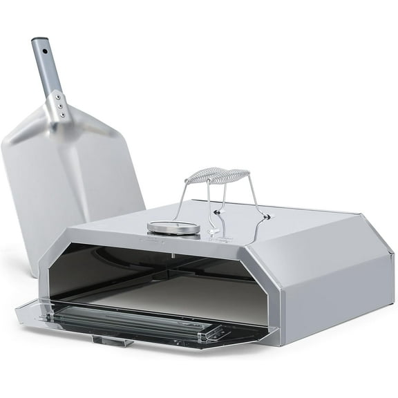 11" Pizza Oven for Grill, Grill Top Pizza Oven with Pizza Peel and Stone, Portable Outdoor Pizza Maker with Thermometer for Charcoal Grill, Pizza Cooking Maker Set of 3