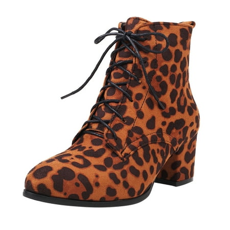 

ZHAGHMIN Heeled Boots For Women Fashion Women S Shoes Suede Thick Heel High Heeled Leopard Printing Front Lace Up Short Boots Womens Boots Size 12 Suede Boots For Women With Heel Flat Boots For Wome