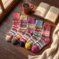 thumbnail image 3 of 10 Pairs Women's Thick Thermal Wool Blend Crew Socks, Retro Ethnic Jacquard Poly Cotton Warm Mid Calf Athletic Socks for Fall Winter Daily Outdoor, 3 of 5