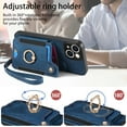 thumbnail image 5 of Back Case Compatible with iPhone 15 Plus, Adjustable Ring Holder PU Leather Card Slots Wrist Strap Support Magnetic Car Mount RFID Blocking Phone Case Cover for iPhone 15 Plus, Blue, 5 of 12
