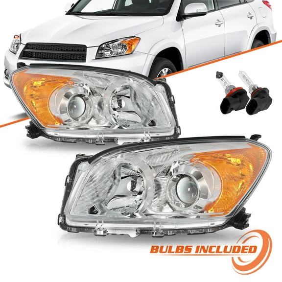 Left Right Headlight Assembly W/Bulbs For 2009-2012 Toyota Rav4 Halogen Chrome