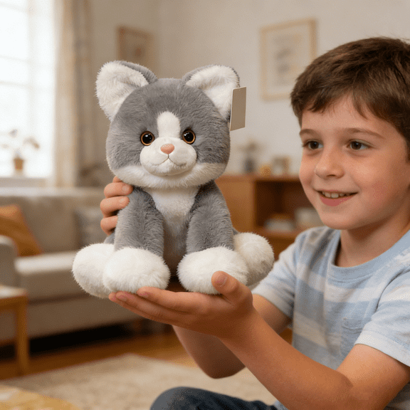 Plush Toy Cat Stuffed Animal, Cute Plush Kitten Soft Toy For Decoration, Collectible Or Gift, 1-Pack Gray & White Plushie For Teens S