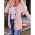 thumbnail image 4 of Suéter de Punto de Larga para Mujer, Otoño 2025, Cárdigan Abierto con Botones, Prenda Exterior Holgada Rosa L, 4 of 8