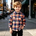 thumbnail image 5 of LJEFF Little Boys Light Grid Plaid Button Shirt, Loose Chest Soft Pocket Gift Kids Casual Top Multicolor Size 2-3 T, 5 of 9