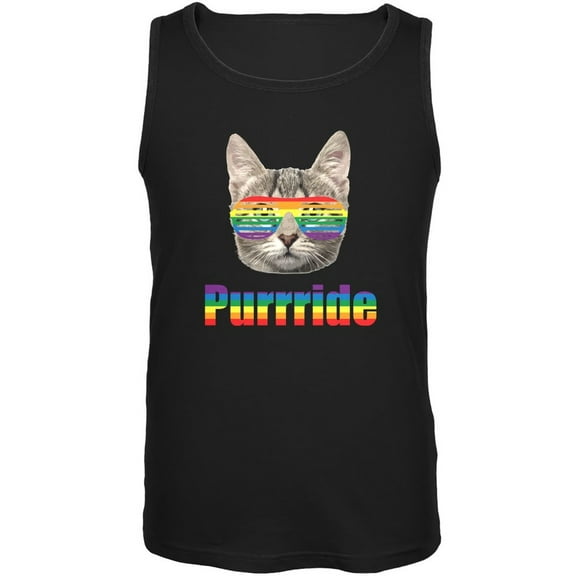 LGBT Purride Funny Cat Black Adult Tank Top - Large