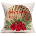 thumbnail image 3 of Merry Christmas Ocean Decorative Pillow Covers Red Green Mistletoe Fir Holly Leaves with Peace Joy Love Pillow Cases Seashell Starfish HOM Decor Cotton Linen 18”x18” Throw Cushion Cover 4 Pack, 3 of 6