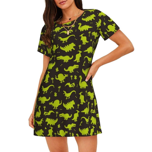 Fotbe Cute Dinosaurs (2) Bata de Dormir para Mujer con Estampado, Camisón de Algodón de Manga Corta, Ropa de Dormir Casual