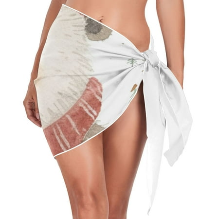 Bear Scarf Hat Women Coverups Beach Cover Up Chiffon Swimsuit Bikini Wrap Short Skirt Beach Slit Tie Waist