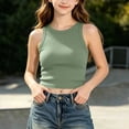 thumbnail image 2 of Big Girls Ribbed Tank Tops - Crew Neck Sleeveless Crop Tops for Girl Casual Lightweight Slim Fitted Summer Tanks, Green, 9 Years, 2 of 7