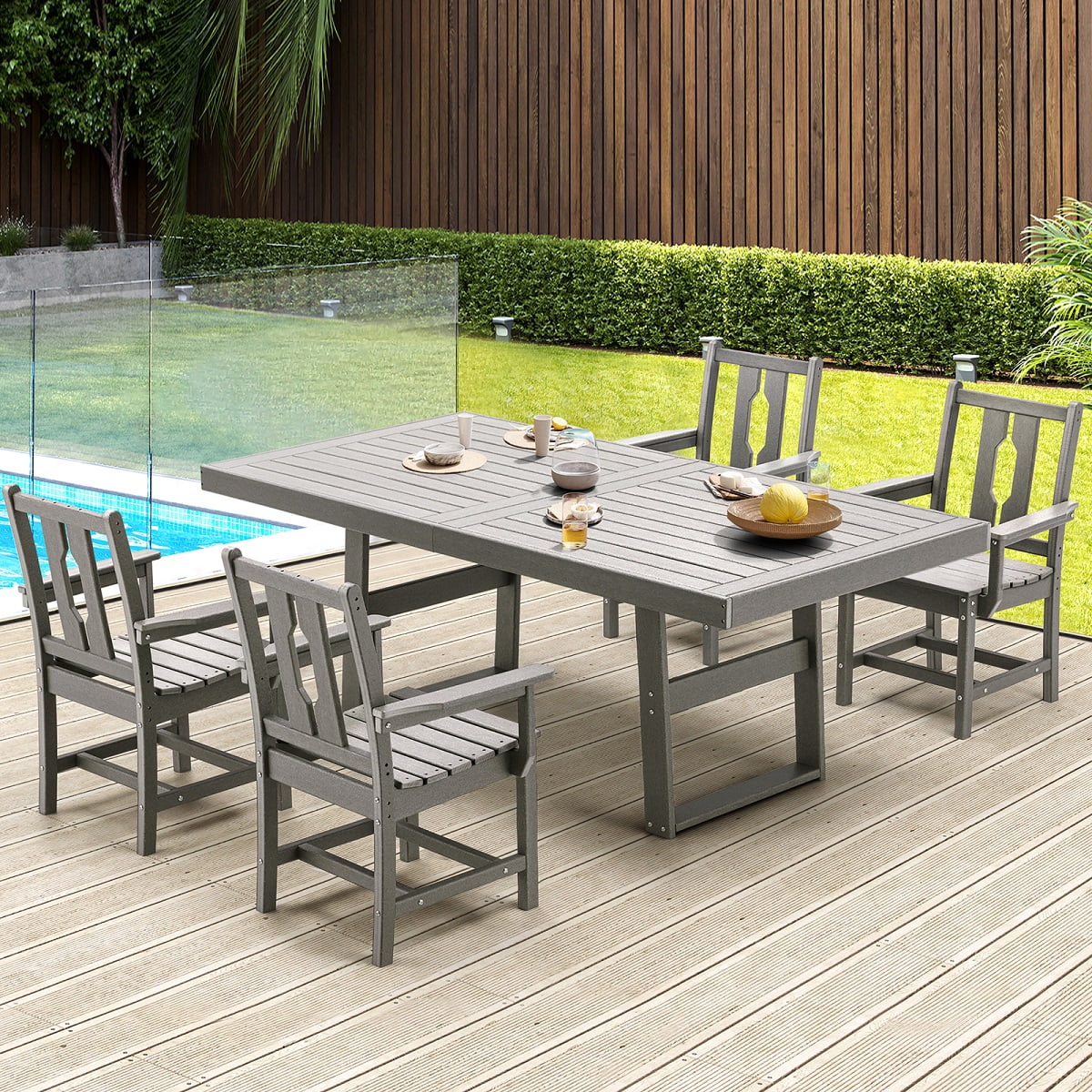 Yoleny 5pc Outdoor Patio Dining Set, Gray, Outside Chairs & Table Set