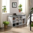 thumbnail image 3 of Storage Bench Entryway Bench with Cushion Drawer and Open Compartments Bench with Storage for Living Room White, 3 of 7