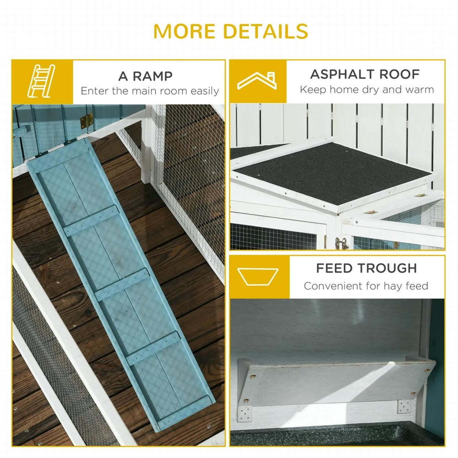 Kadyn 61" 2-Story Wooden Rabbit Hutch with Slide-out Tray, Outdoor Small Animal Habitat Enclosure Bunny Cage for Bunnies, Guinea Pigs, Blue